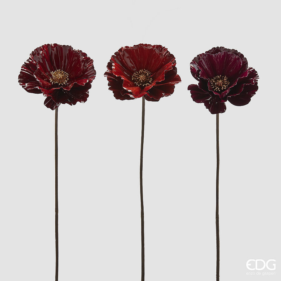 Papavero glossy ramo - 3 colori - H.70 cm - EDG