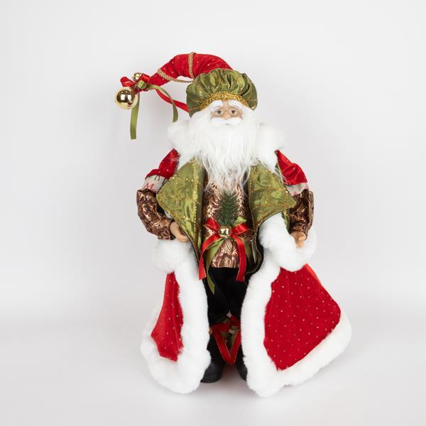 Babbo Natale con abito in velluto rosso e verde - H.46 cm - Eurolamp