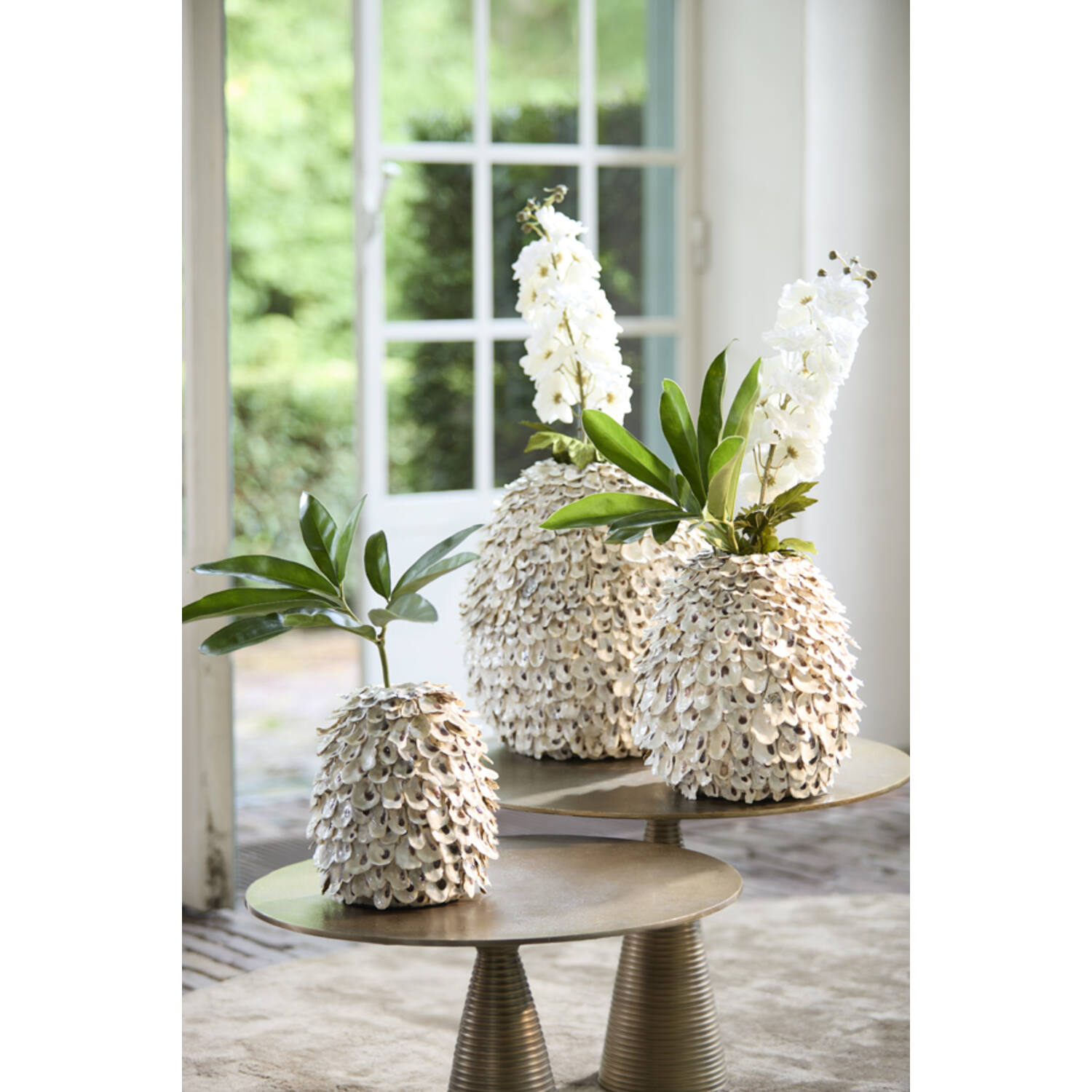 Vaso decorativo in bambu c/conchiglie UBATE - H27x26 cm - Light e Living