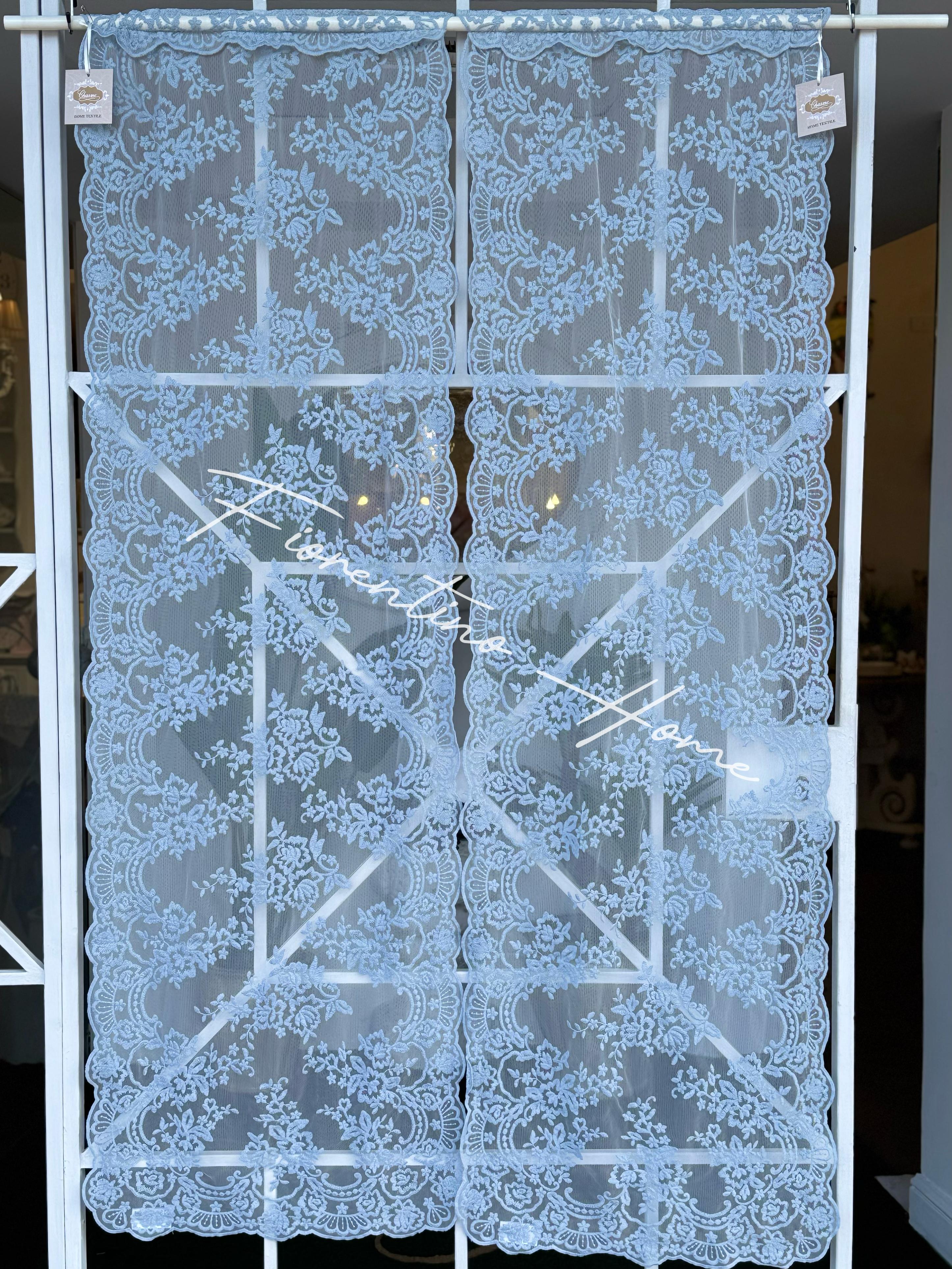 Vetrage in pizzo Royal celeste - 50x153 cm - Charme Home Textile