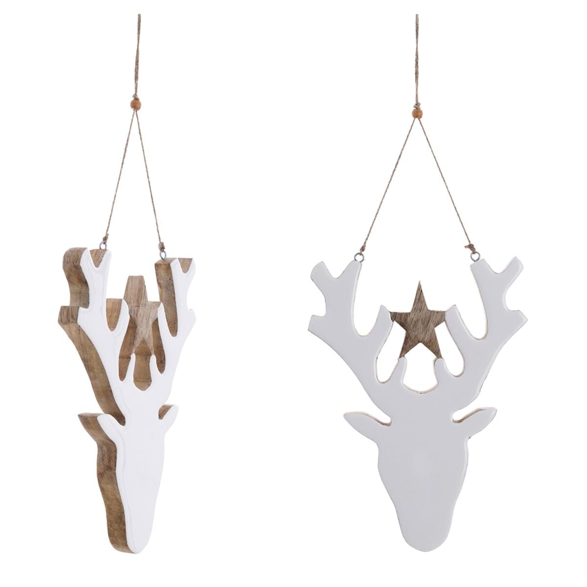 Decorazione da appendere renna in legno di mango - Collezione Agrifoglio - 13x2x18 cm - Blanc Mariclo