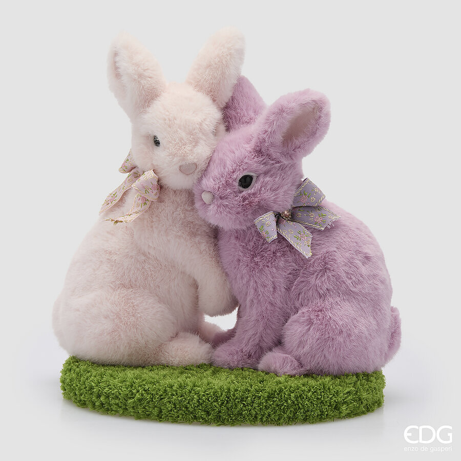 Decoro 2 conigli Furry rosa e lilla - H.35x36x20 cm - EDG