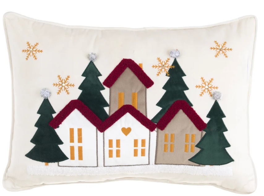 Cuscino natalizio in velluto con applicazioni - 53x38 cm - Collezione Natale Italiano - Blanc Mariclò
