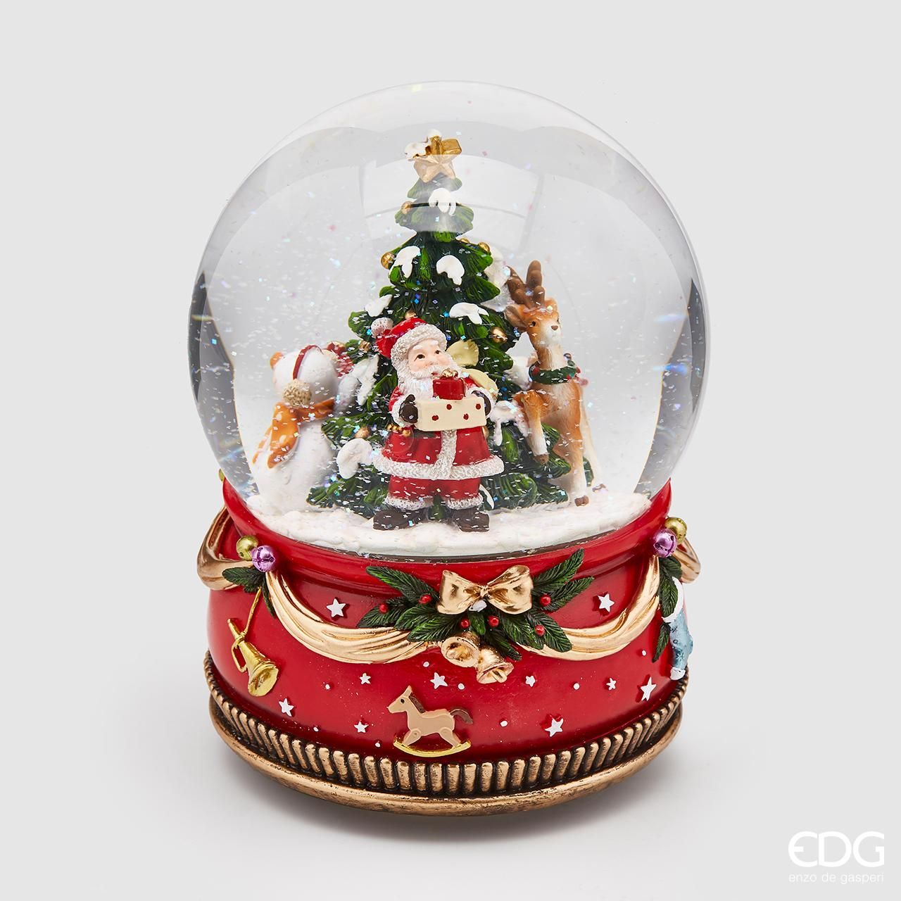 Sfera acqua babbo natale con albero carillon - H. 20 cm - EDG