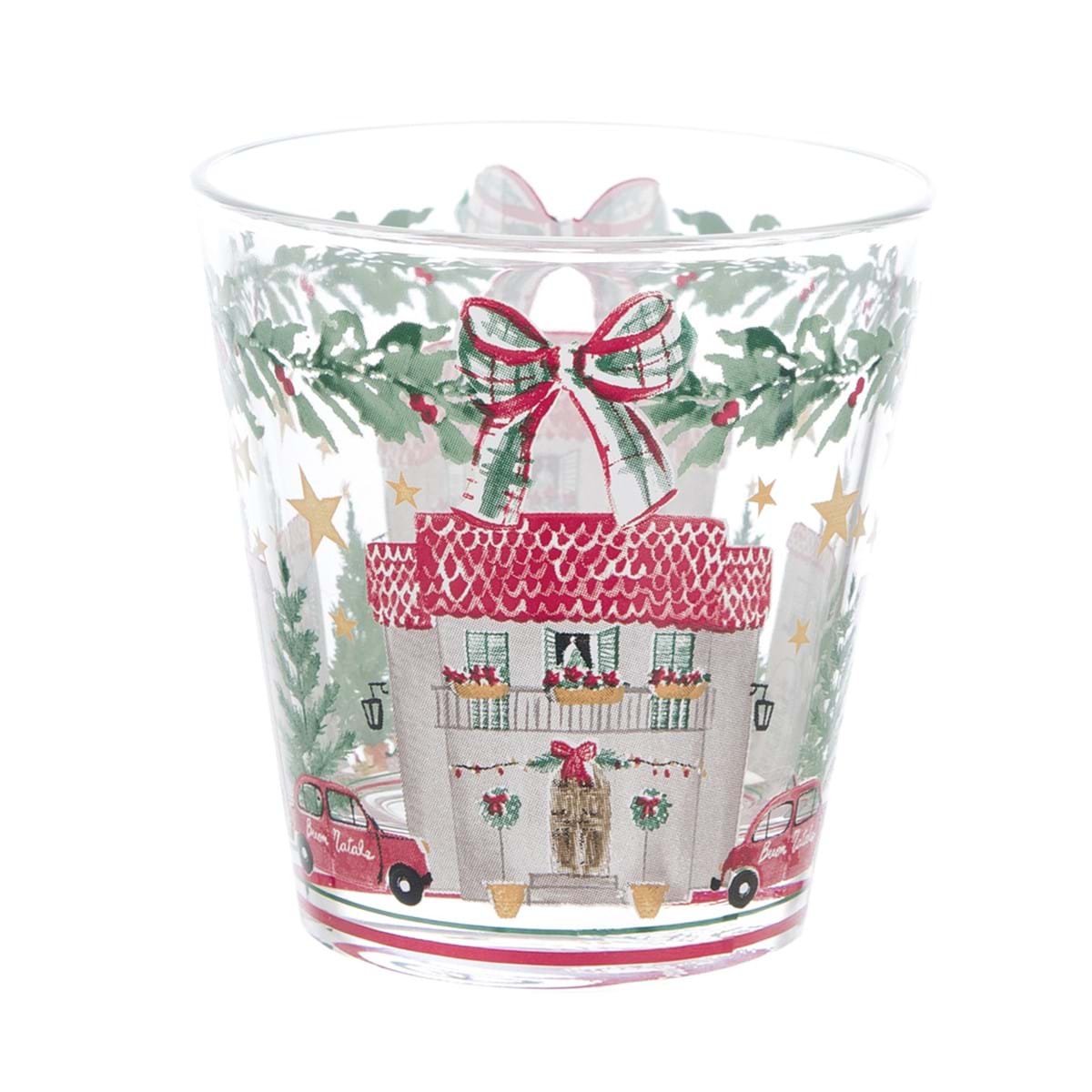 Set 6 bicchieri acqua con stampa natalizia Un Natale Italiano - 8x8x9 cm - Blanc Mariclò