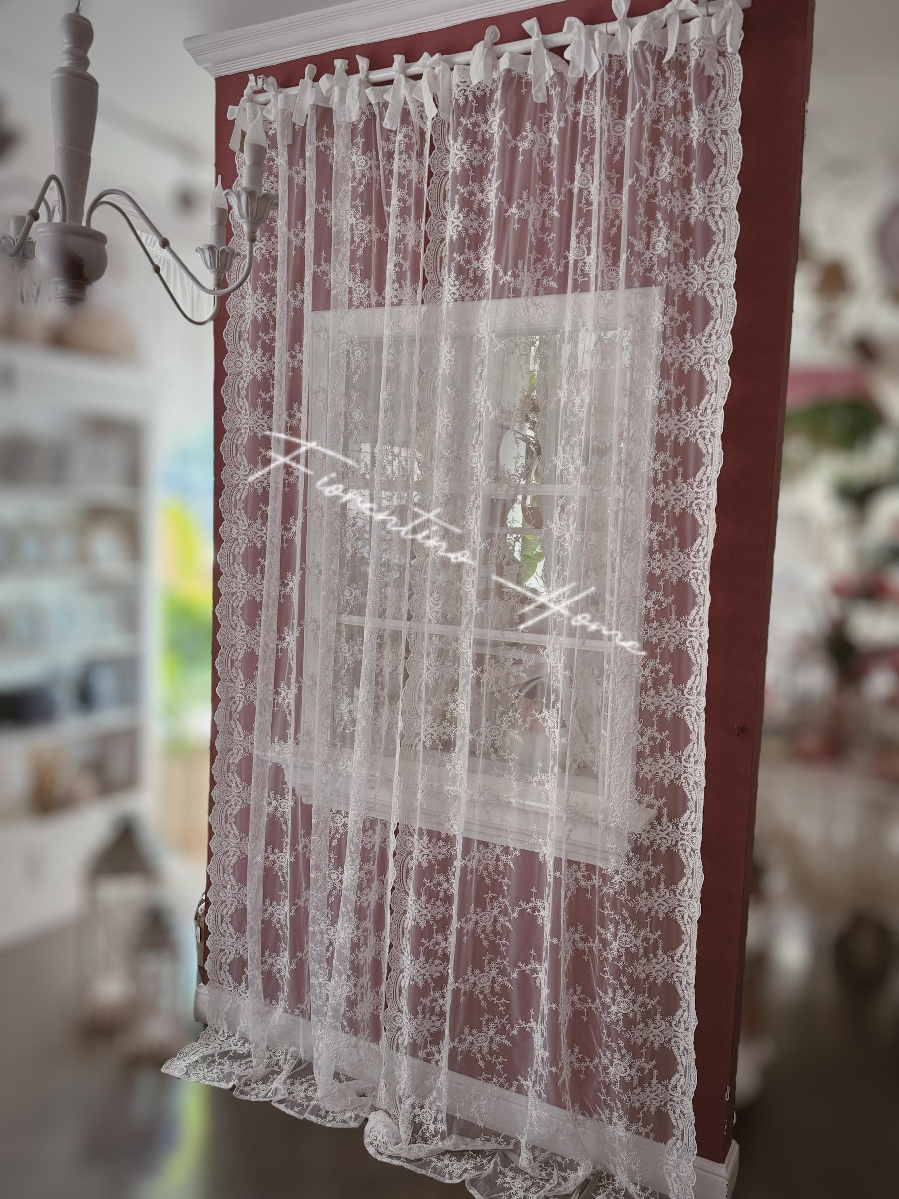 Tenda sartoriale bianca total pizzo Rococo - 120x300 cm - Charme Home Textile