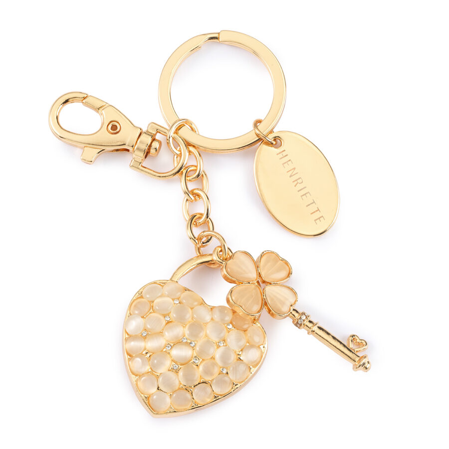 Portachiavi cuore e chiave in metallo con brillantini e scatola regalo - 4 cm - Henriette