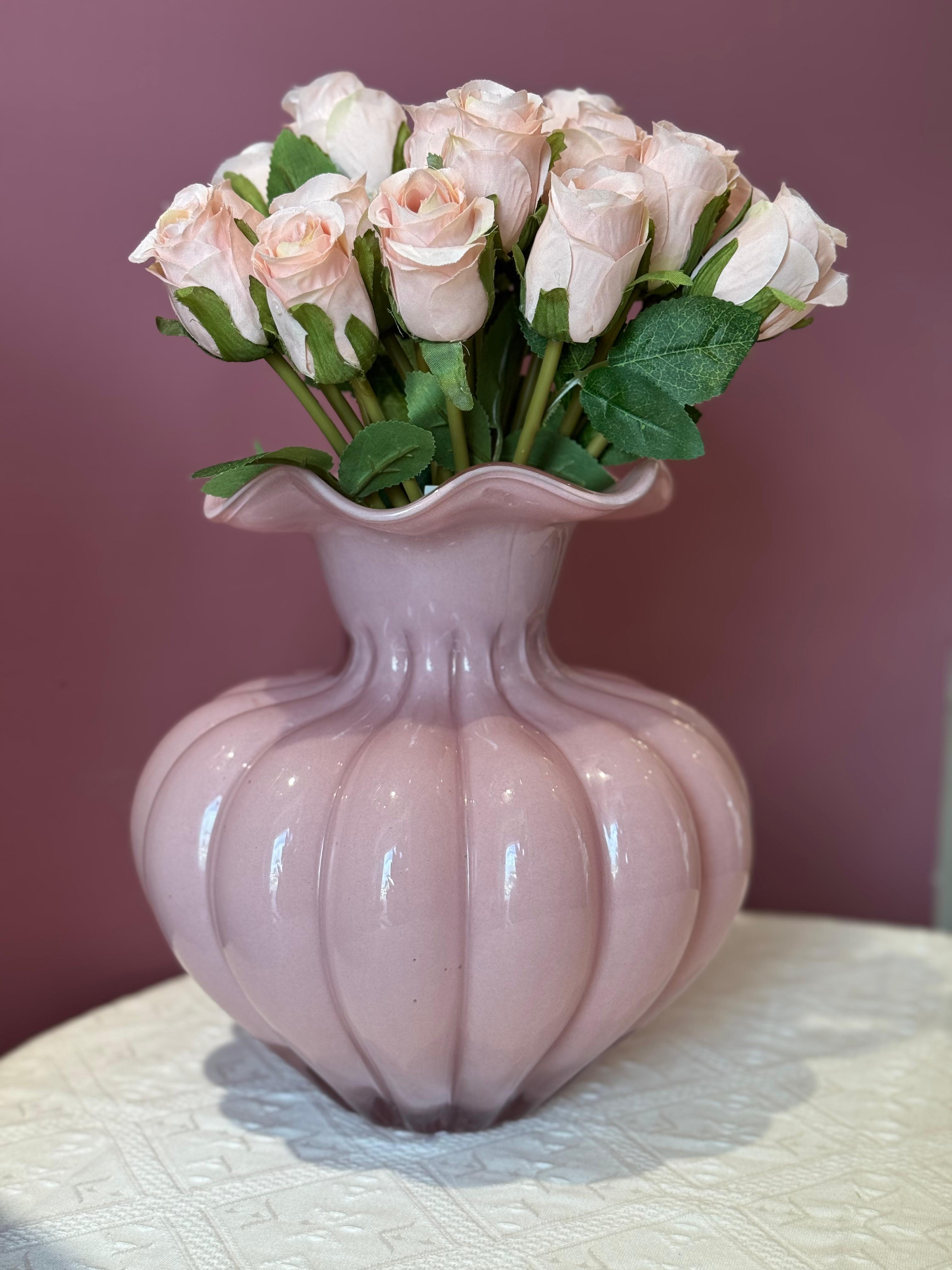 Vaso in vetro rosa c/bocca ondulata - H.23x22 cm - L'Arte di Nacchi