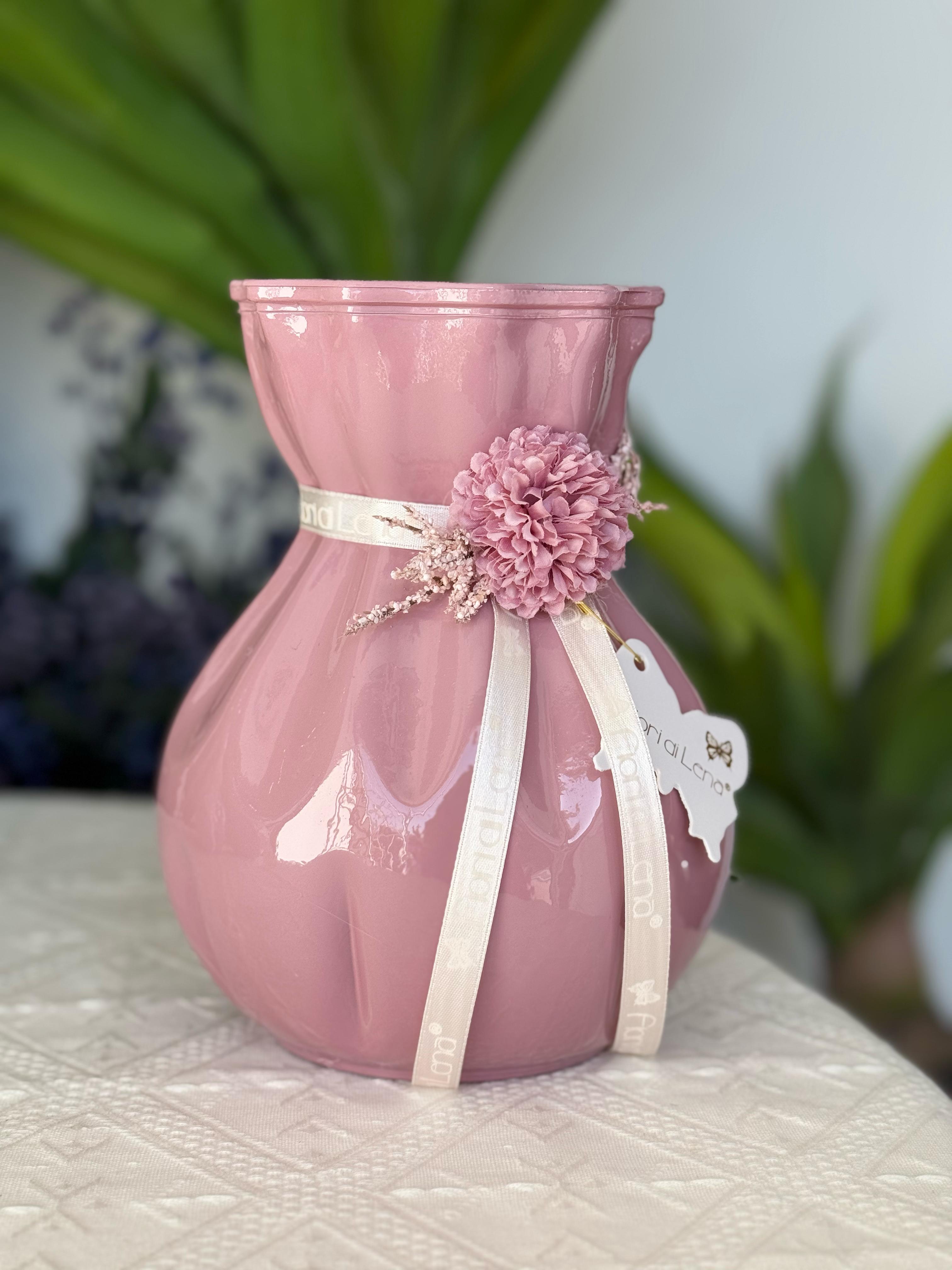 Vasetto in vetro colorato c/applicazione profumata - vari colori - H.18 cm - Fiori di Lena