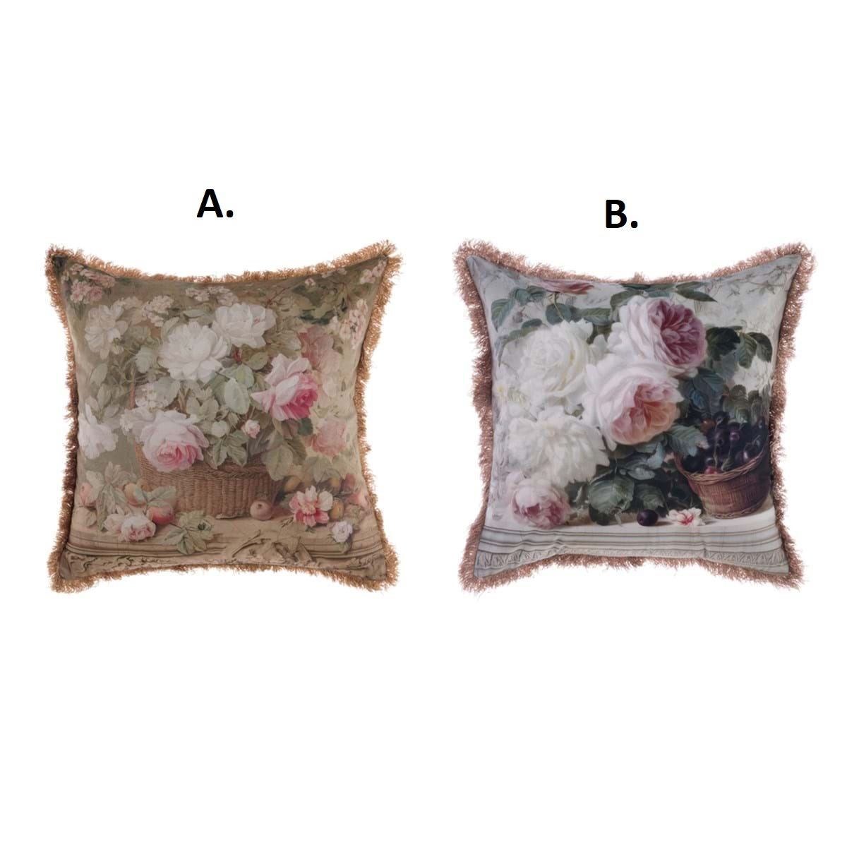 Cuscino stampato in velluto con frange - 2 varianti - Linea Rose Collection - 45x45 cm - Blanc Mariclo
