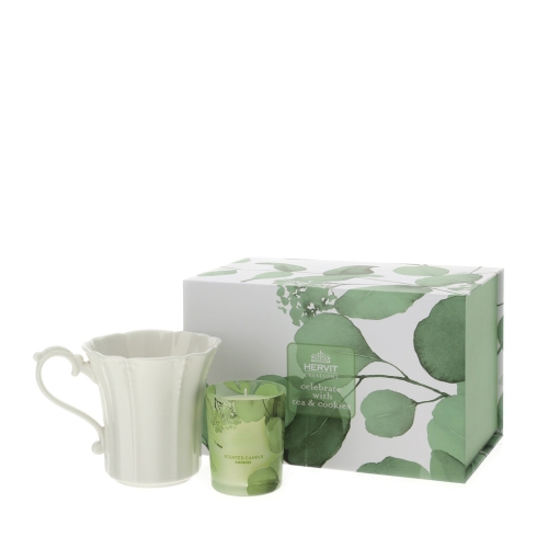 Set candela + mug in porcellana - vari colori  -  Linea Botanic - Hervit