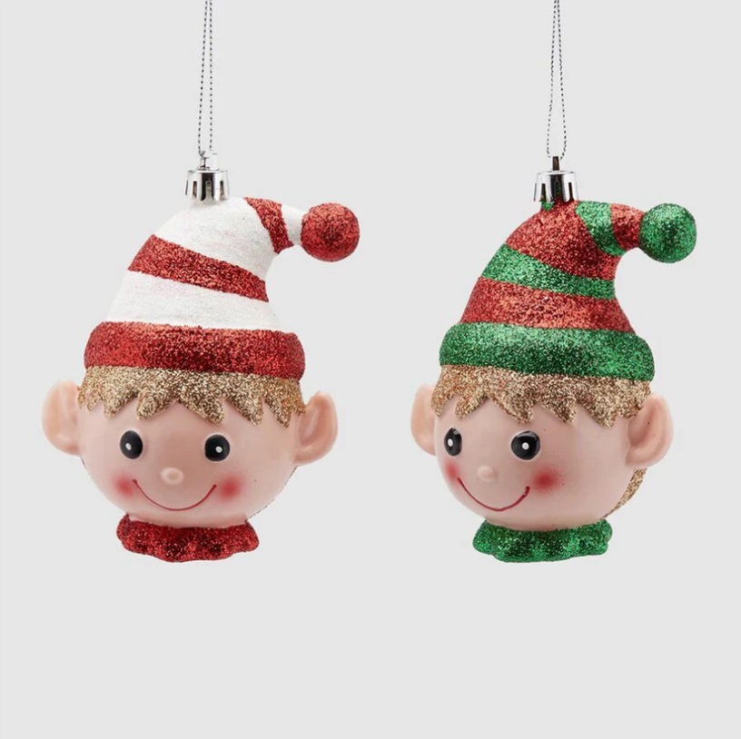 Decorazione da appendere testa elfo in plastica- 2 ass - H.11 cm - EDG