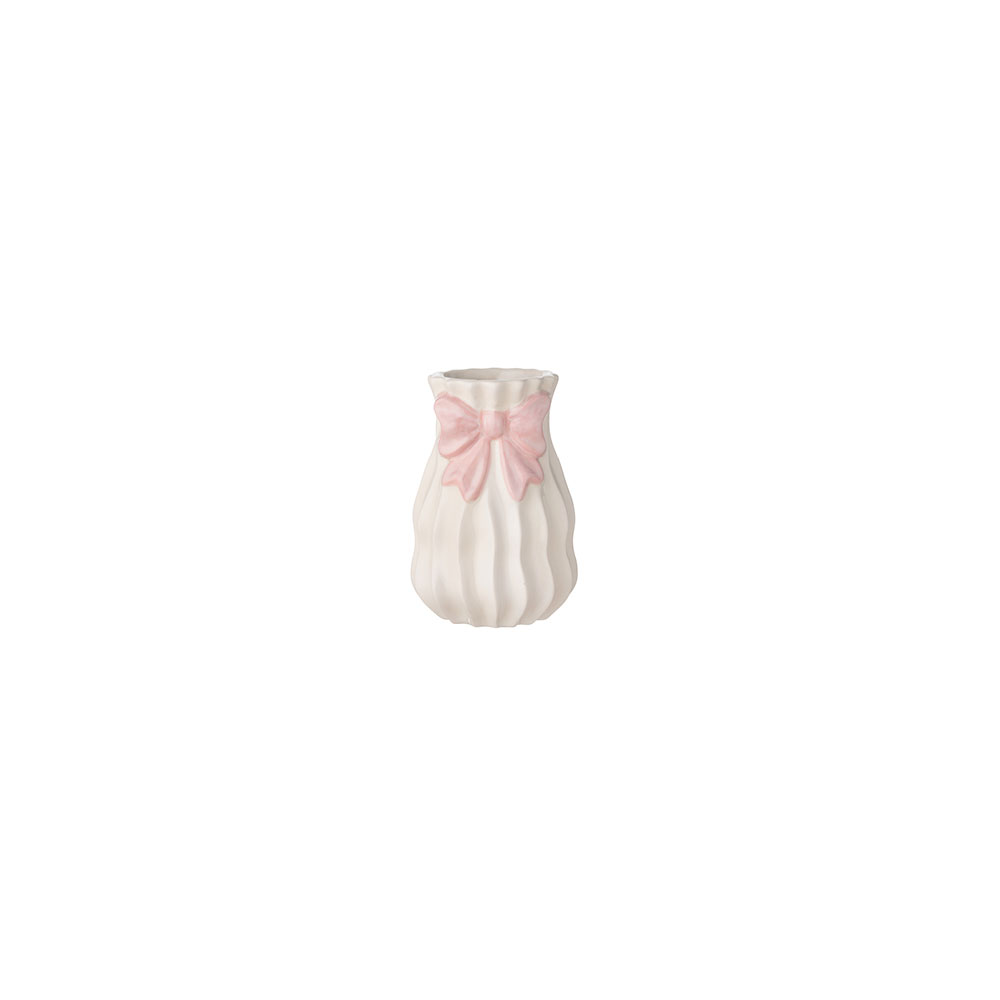 Vaso con fiocco rosa in ceramica - H.16x11x11 cm - L'Arte di Nacchi