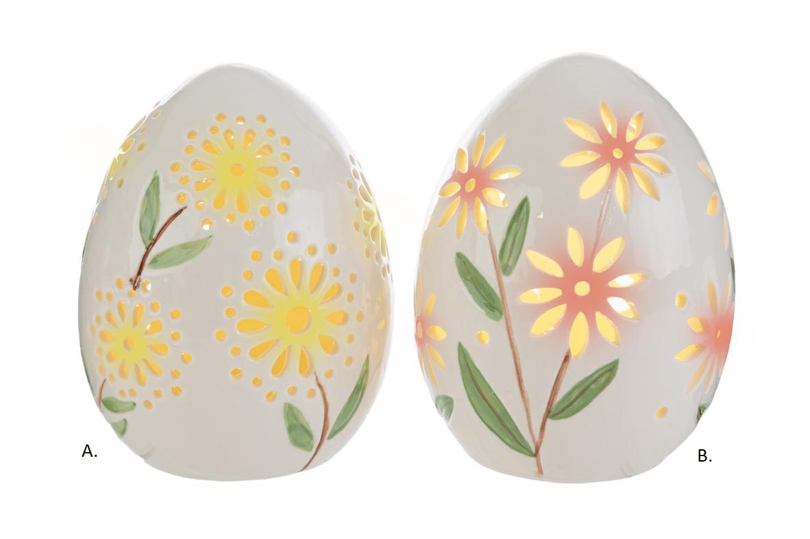 Uova in porcellana traforata c/luce led - 2 ass - H.15x12 cm - Le Stelle