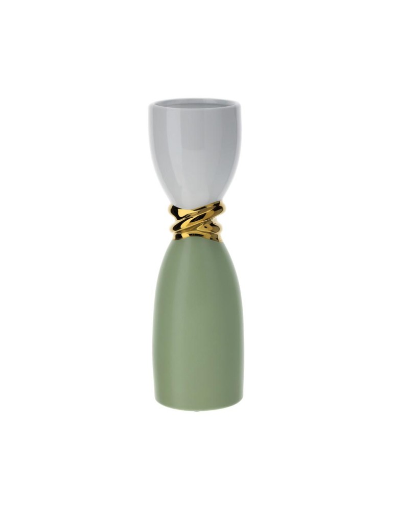 Vaso Weaving in porcellana verde e bianco - H.41x13 cm - Hervit
