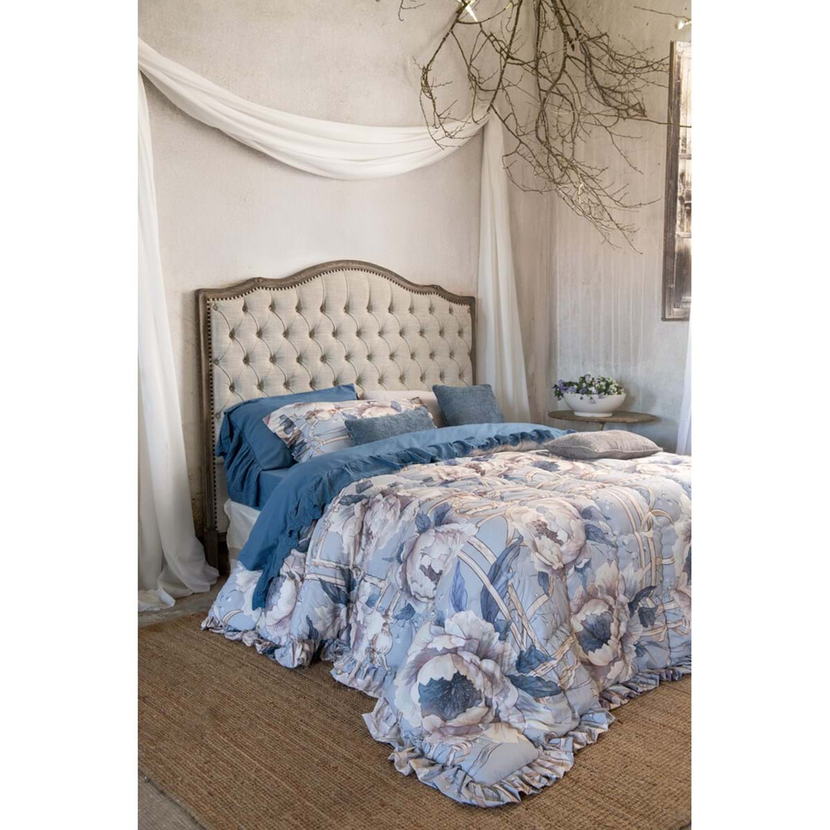 Trapunta matrimoniale con gala + copriguanciali - Coll. Peonies - 260x260 cm - Blanc Mariclo