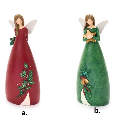 Angeli in resina rosso/verde - 4 modelli - 8x5.5x20.5 cm - Nuvole di Stoffa