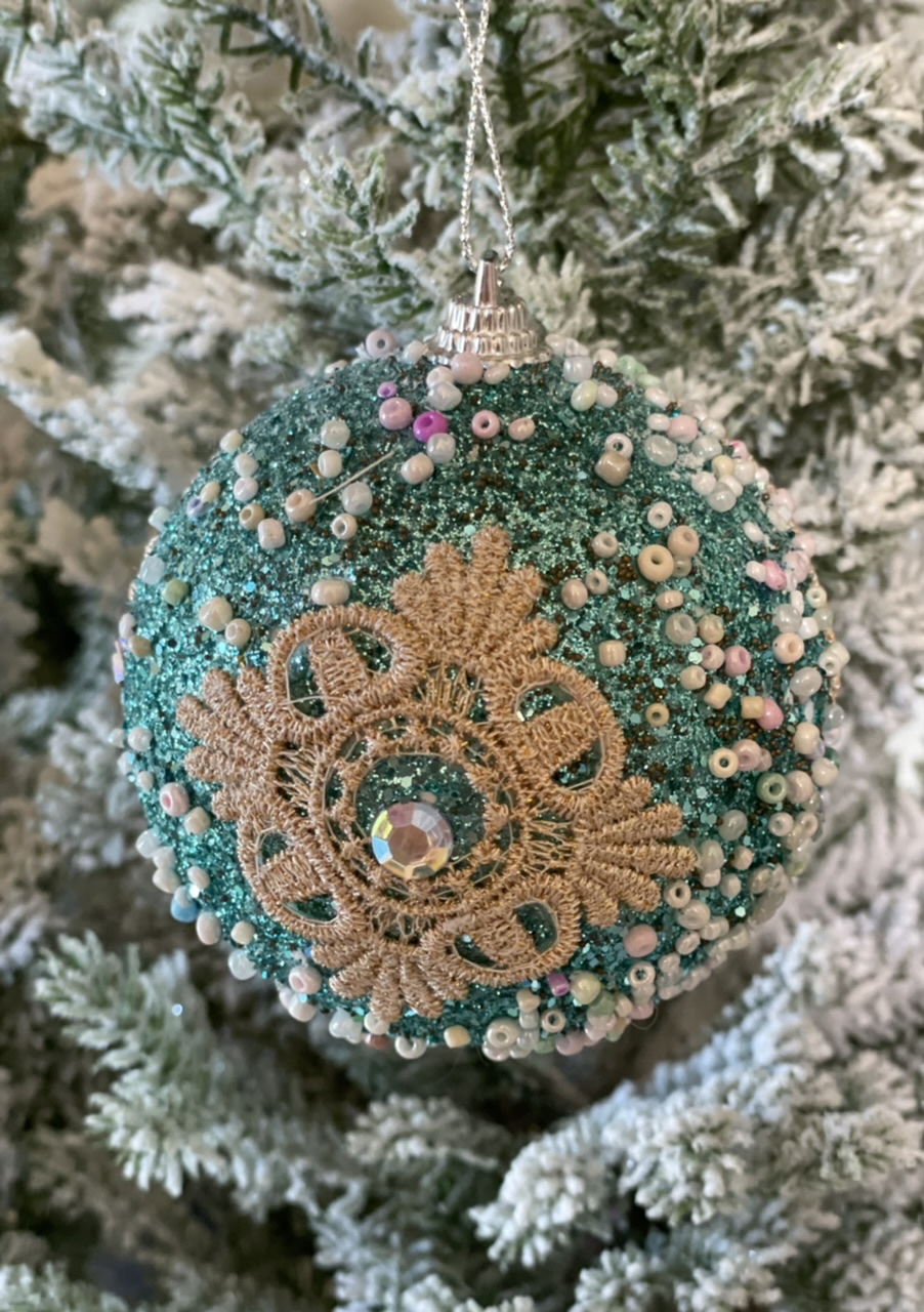 Appendino sfera con brillantini in rilievo - decoro natalizio  - edg