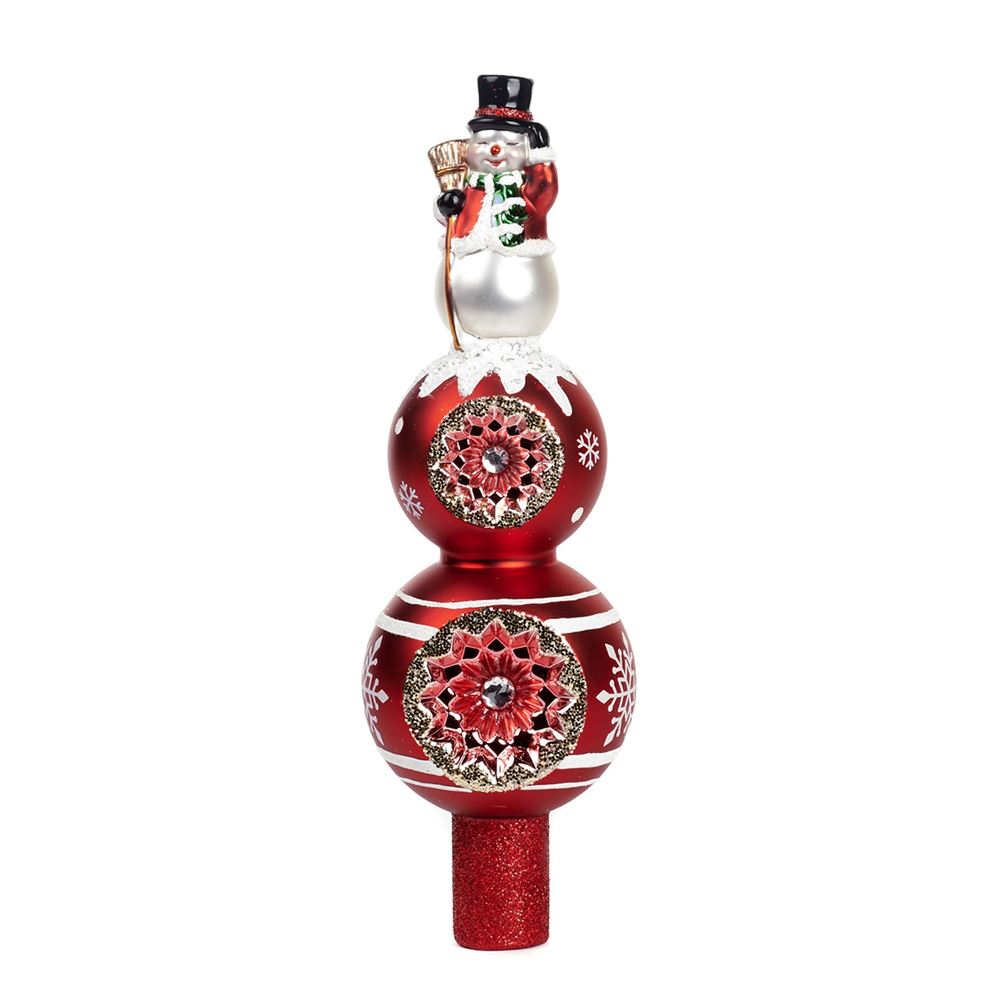 Puntale in vetro rosso con pupazzo di neve - H.32.5 cm - Goodwill