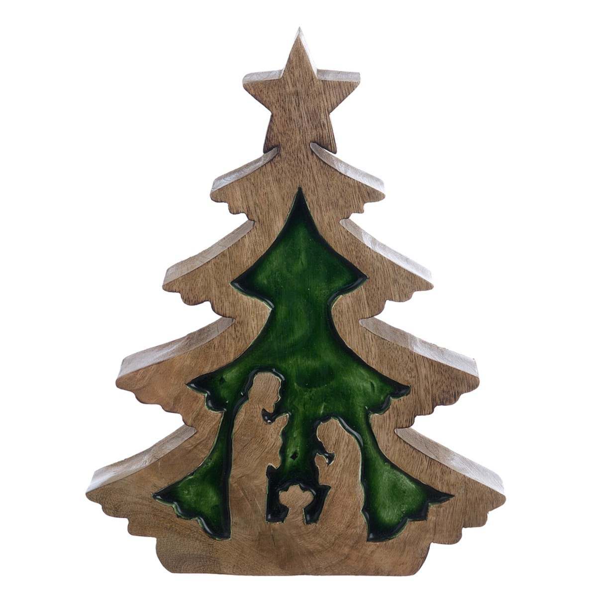 Decoro albero di natale con natività in legno di mango - Collezione Foresta D'Inverno - 20x3x28 cm - Blanc Mariclo