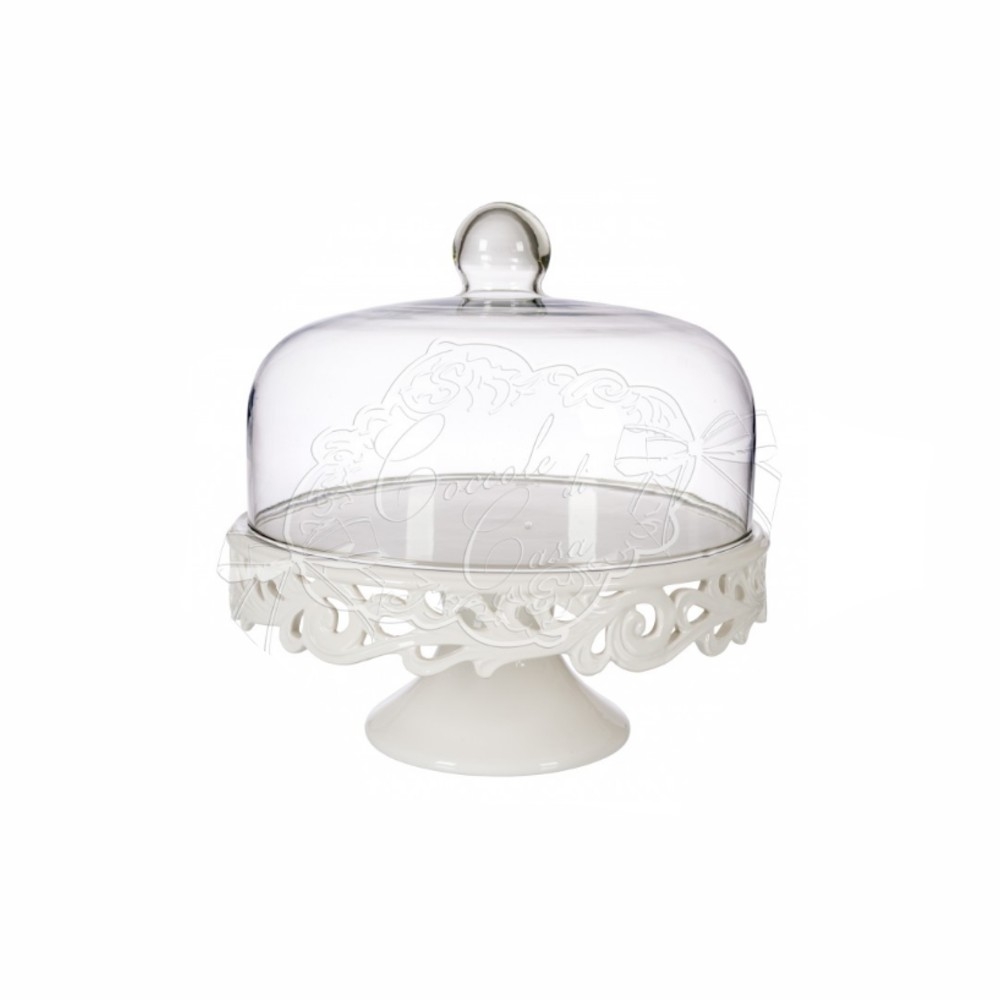 Alzatina Ashlee con cupola in vetro base in ceramica- D30xH35 cm - Coccole di Casa