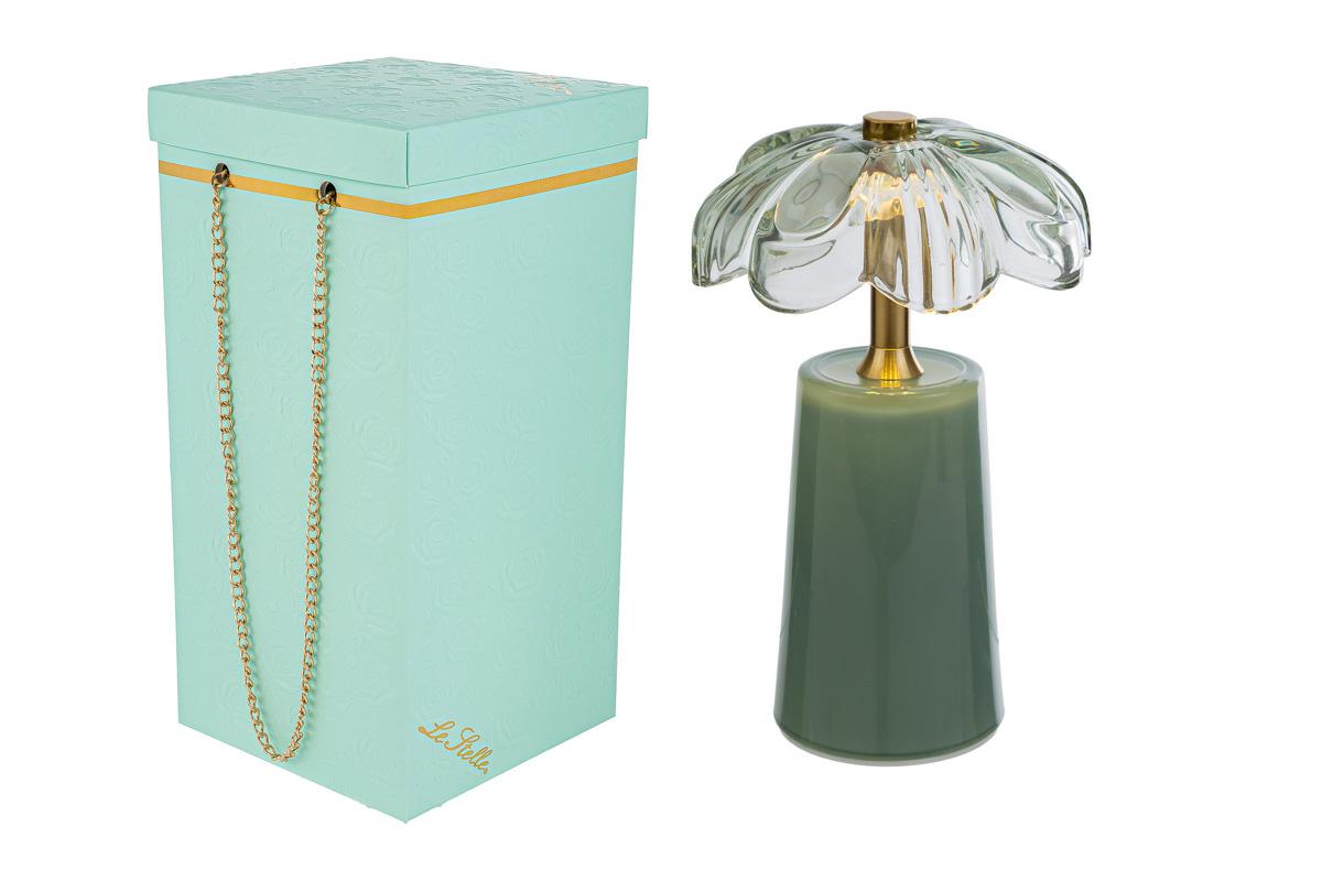 Lampada a led fiore in vetro verde menta c/box - H.18x11 cm - Le Stelle