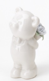 Orsetto con fiore in porcellana bianca - 10 cm - Hervit