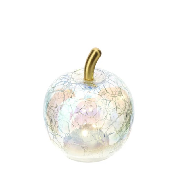 Mela in vetro crack c/luce a led - 2 varianti - 9 cm - Hervit