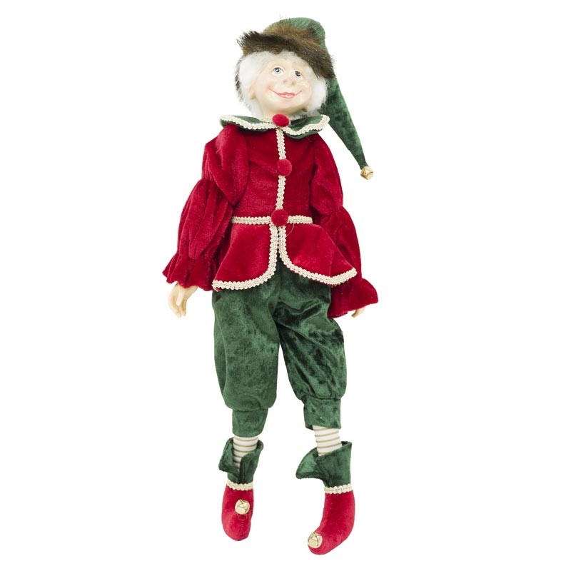 Elfo natalizio con giacca rossa e pantalone verde - H.45 cm