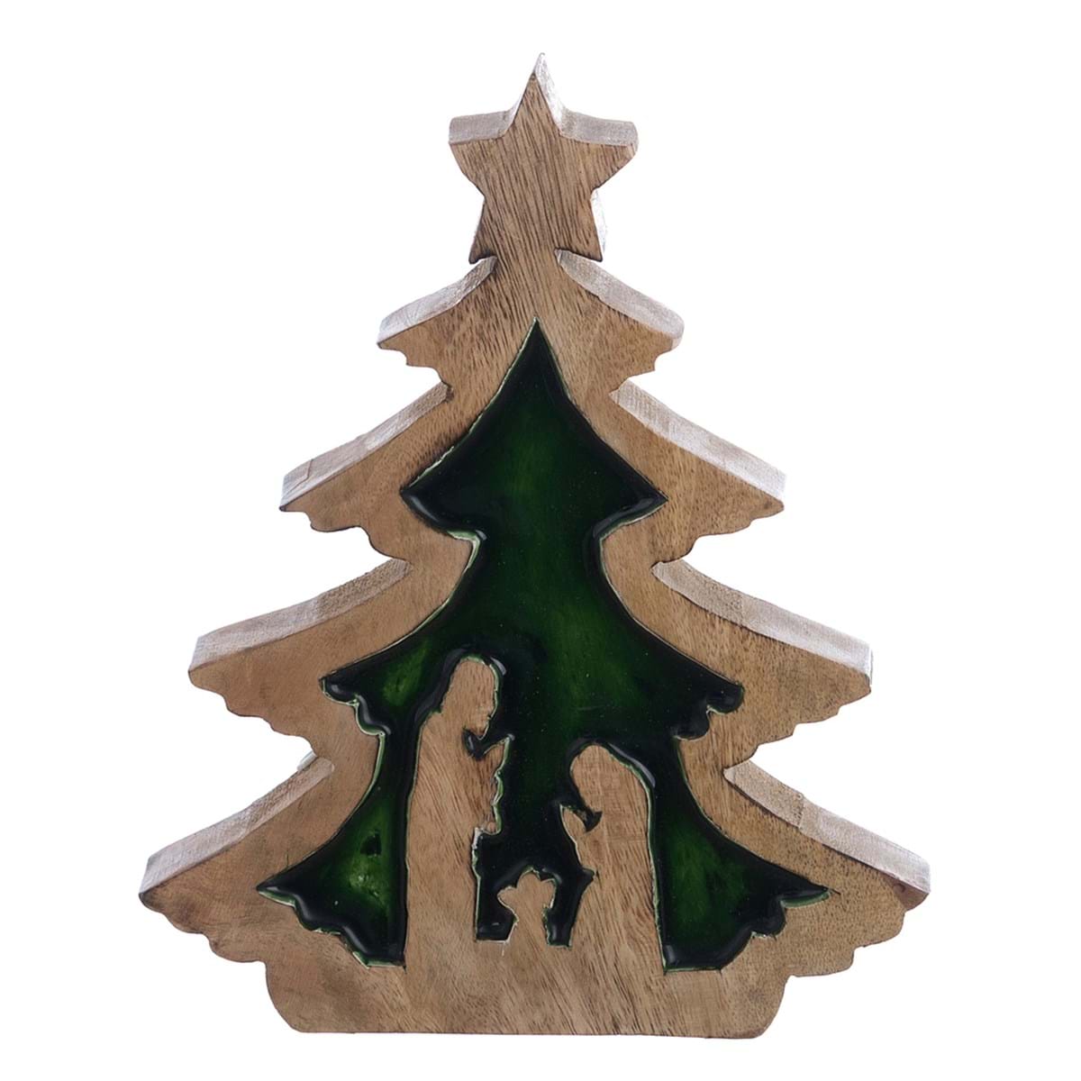 Decoro albero di natale con natività in legno di mango - Collezione Foresta D'Inverno - 16x3x20 cm - Blanc Mariclo