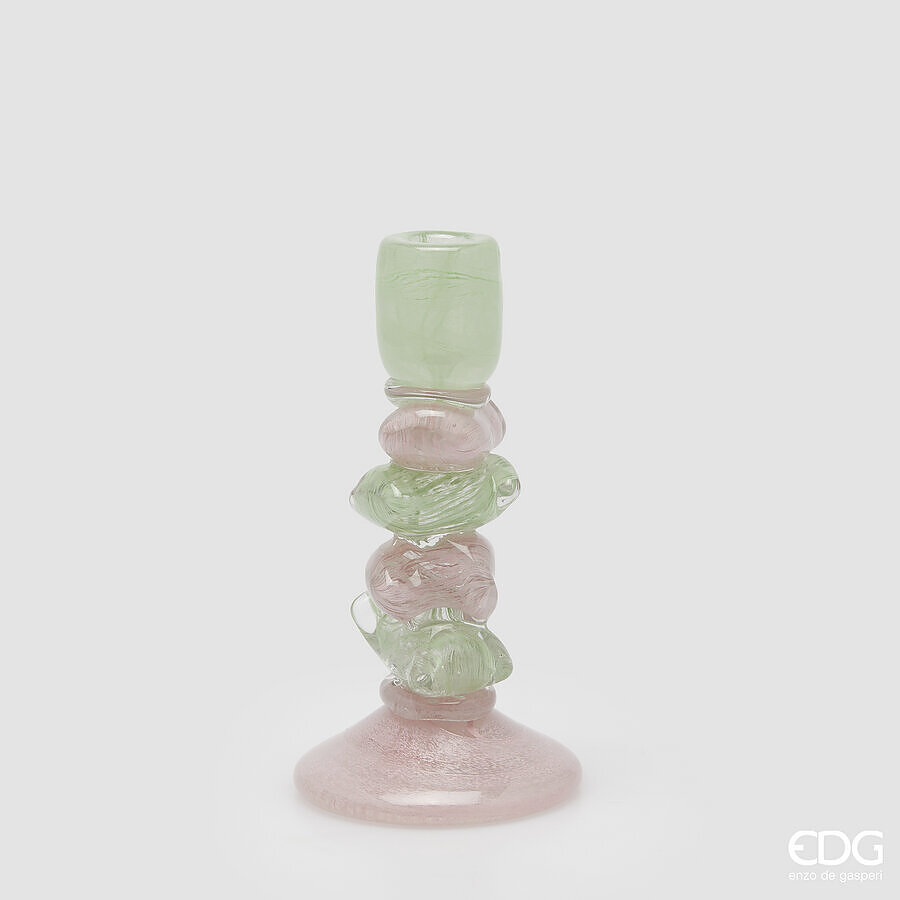 Portacandela in vetro a strati verde e rosa - H.23.5x11.5 cm - EDG