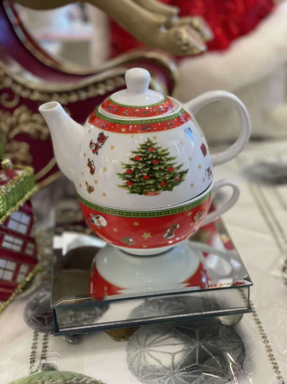 Teapot in porcellana con albero di natale - Fiorentino Home