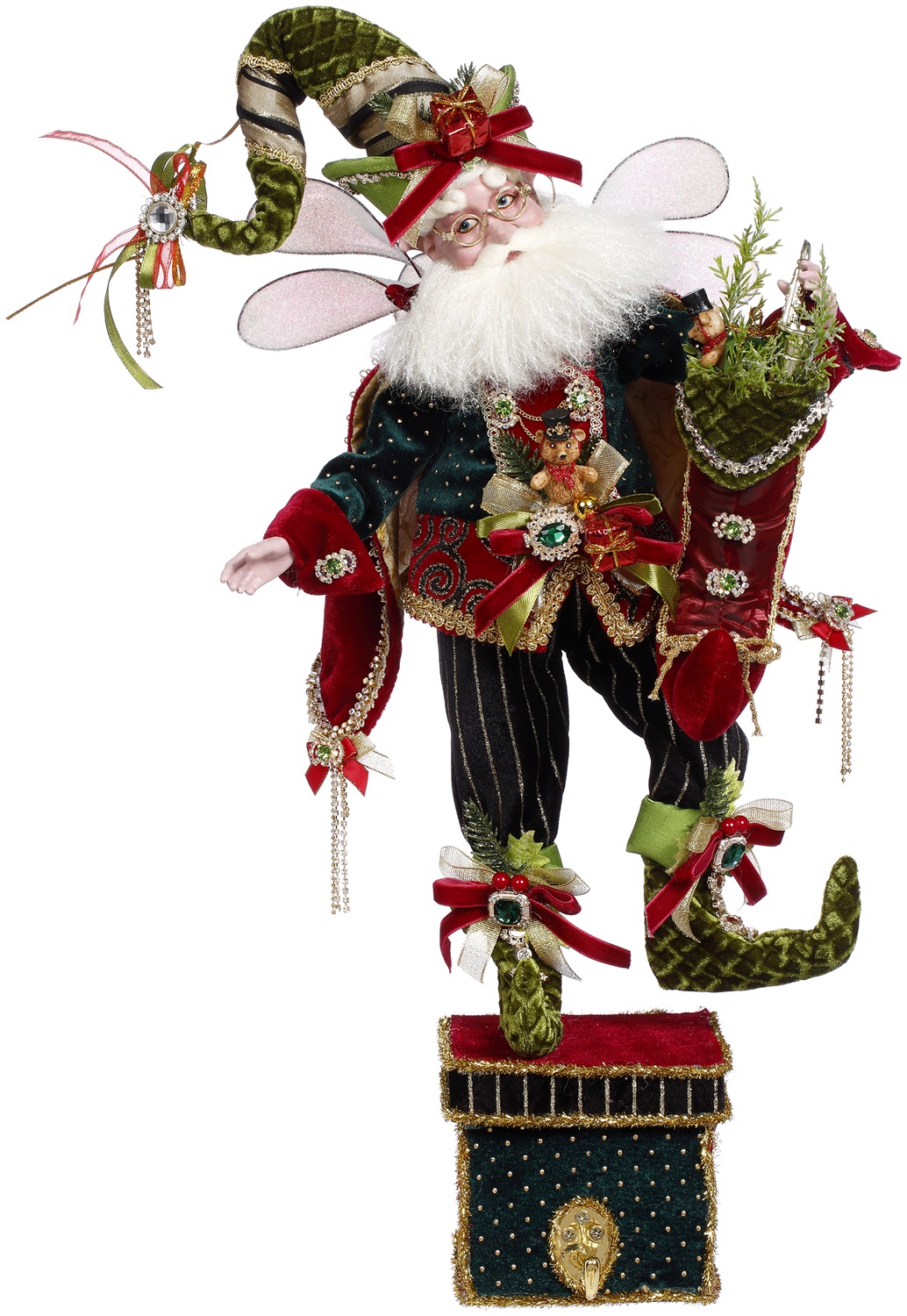 Folletto Babbo Natale appendicalza con ali e calza - H.56 cm - Collezione Mark Roberts 2024 - Goodwill