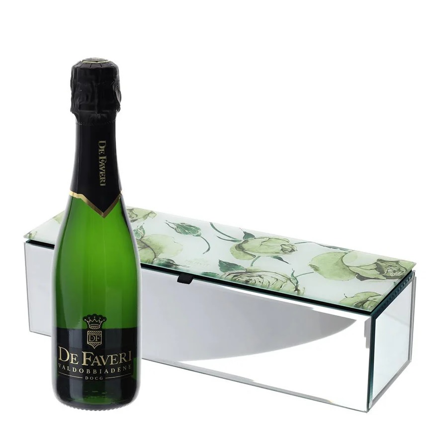 Cofanetto portagioie specchiato Rose Baccarat c/prosecco da 0.375 cl  - 28.5x7x9 cm - Hervit