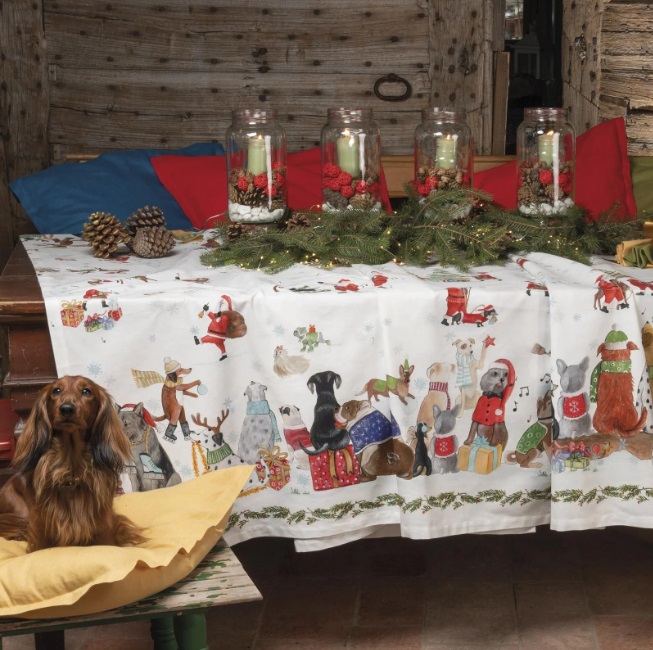 Tovaglia in puro lino Jingle Woof - 160x230 cm - Tessitura Toscana