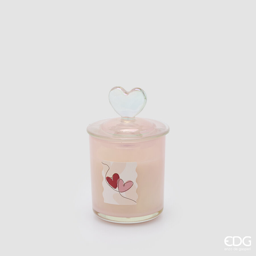 Candela profumata con coperchio a cuore in vetro - H.15x9 cm - EDG
