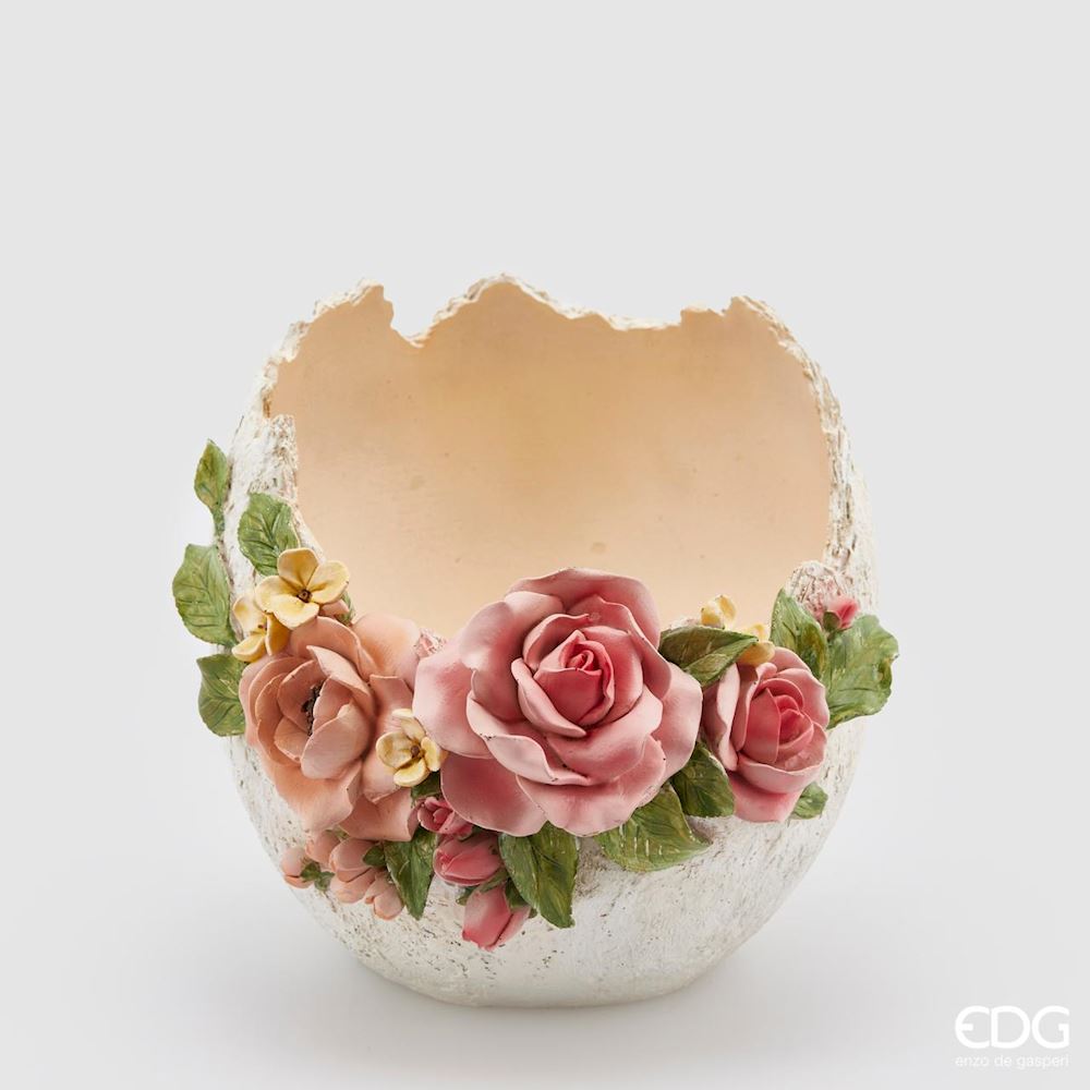 Vaso uovo con fiori in resina - 18x21 cm - EDG