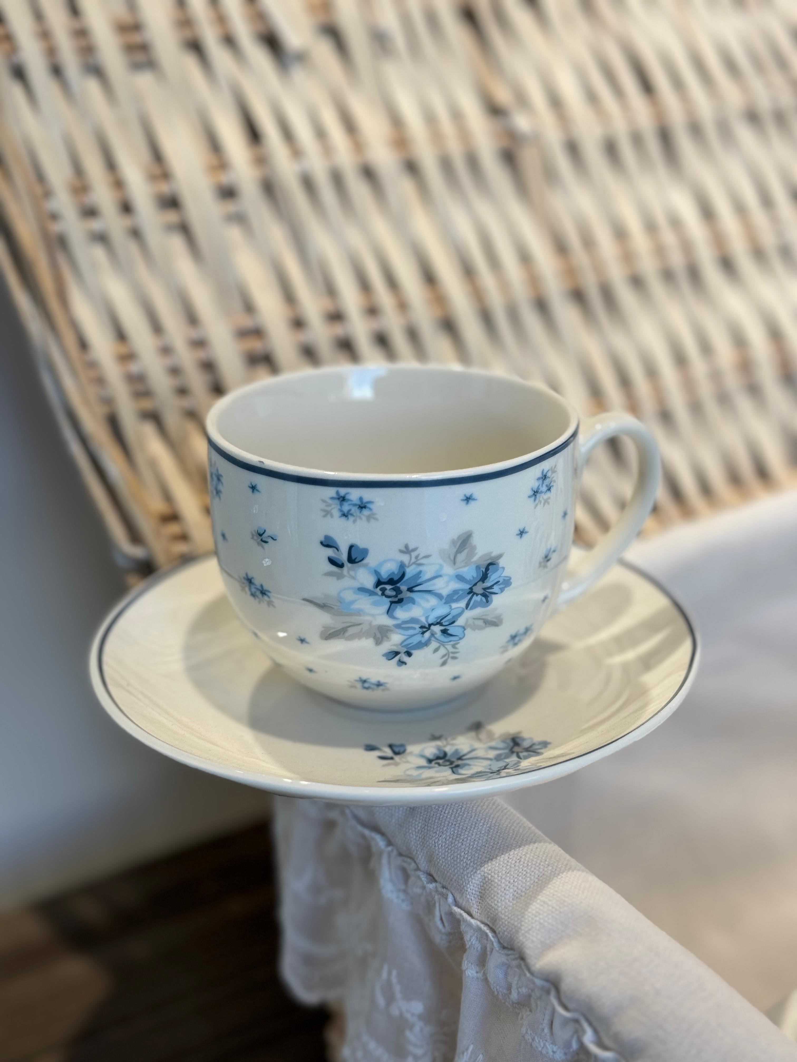 Tazza da the con piattino in ceramica con fiorellini celeste - diam.15 cm - L'Arte di Nacchi