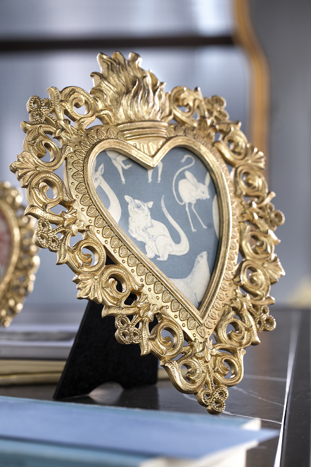 Portafoto in resina cuore oro Old School - 14.5x19 cm - Henriette