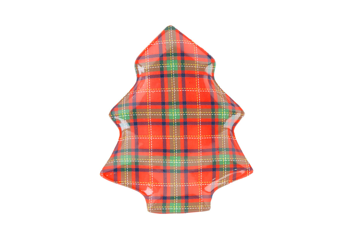Vassoio albero di natale in ceramica decoro tartan - 20x24 cm