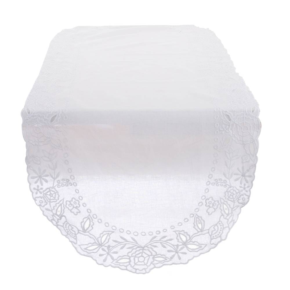 Runner in lino e cotone ricamato - Coll.Dentelle - 45x140 cm - Blanc Mariclo