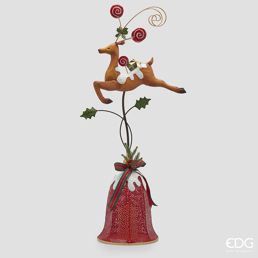 Statua decorativa renna in metallo c/piedistallo led - H.86 cm - EDG