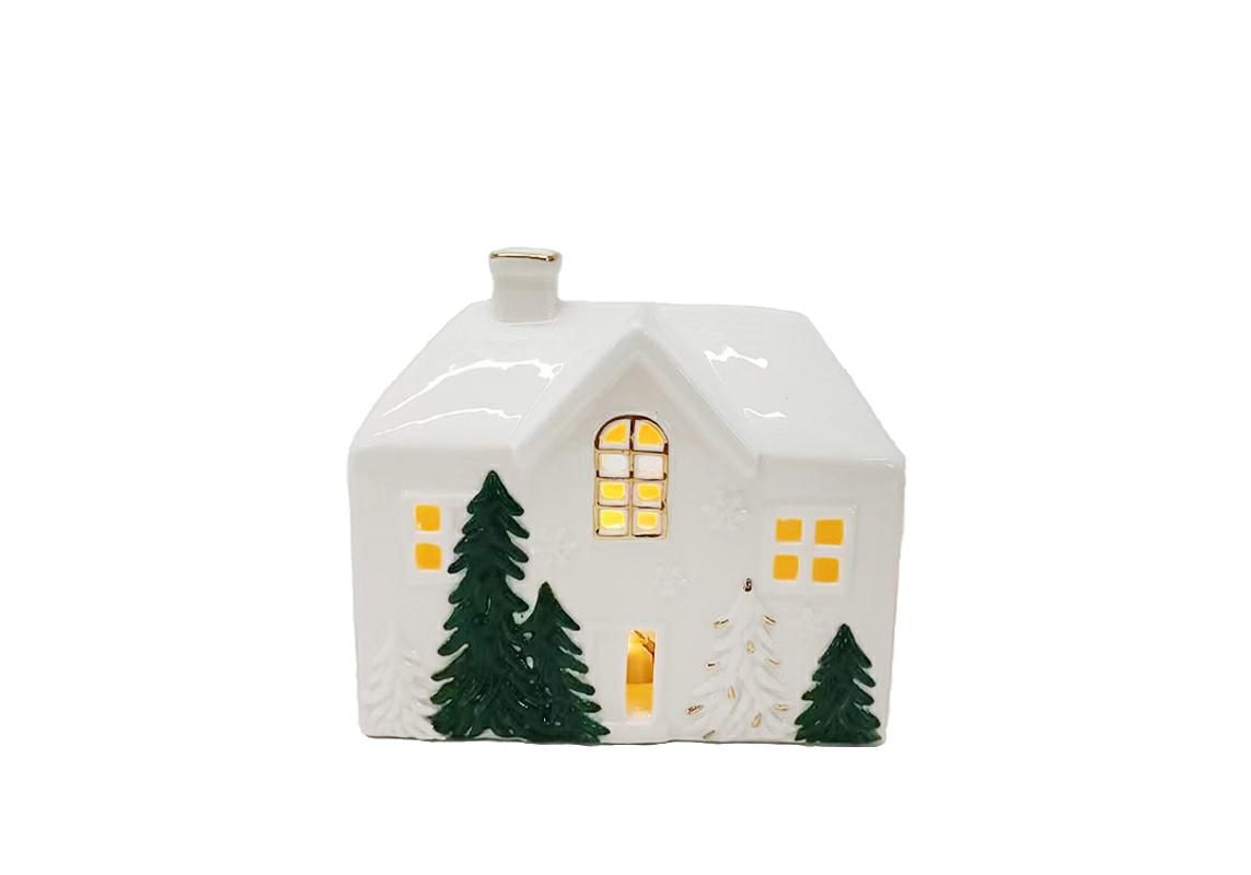 Casetta natalizia in porcellana c/led - H.13 cm