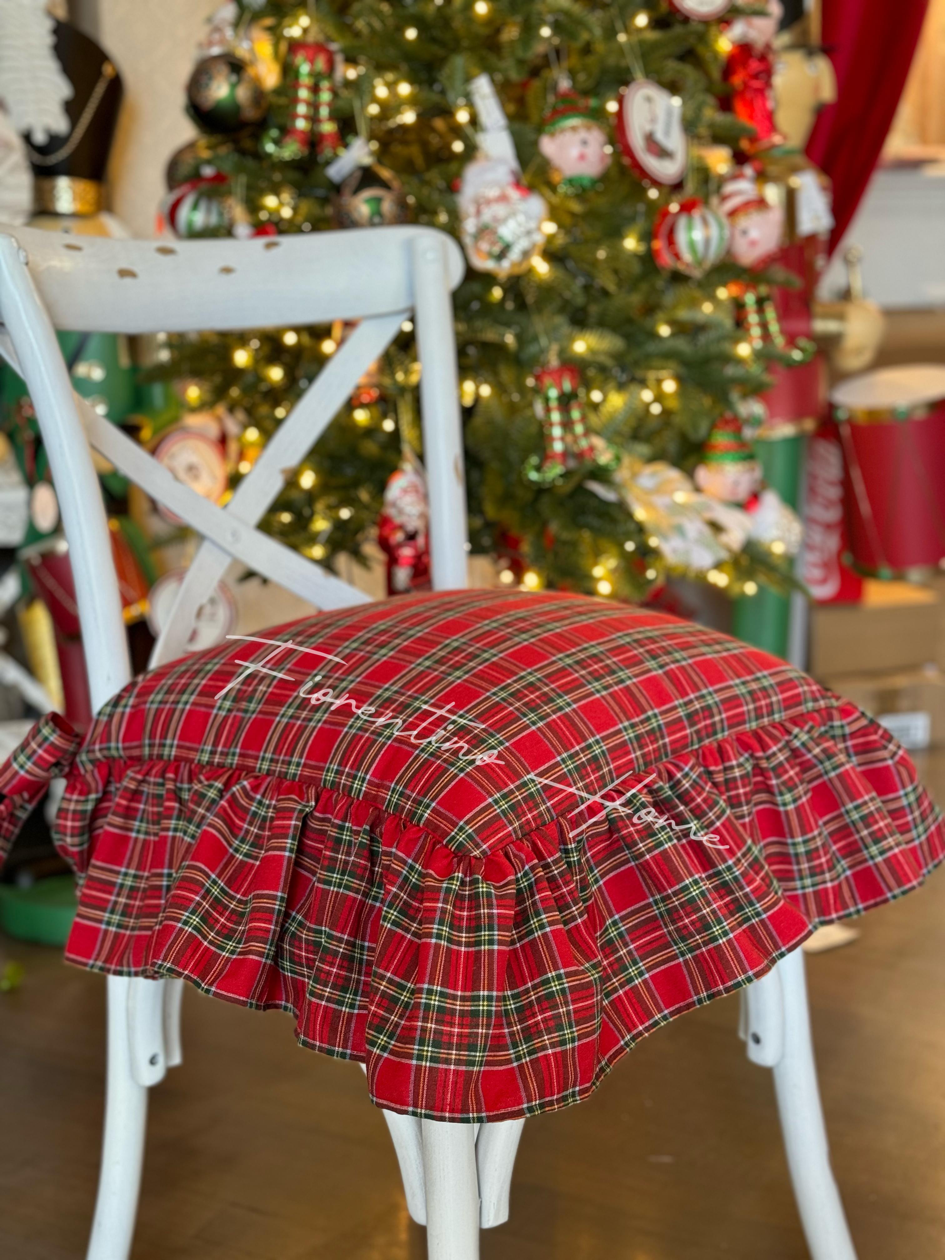 Cuscino da sedia sartoriale in cotone tartan con balza - 45x45 cm - Fiorentino Home