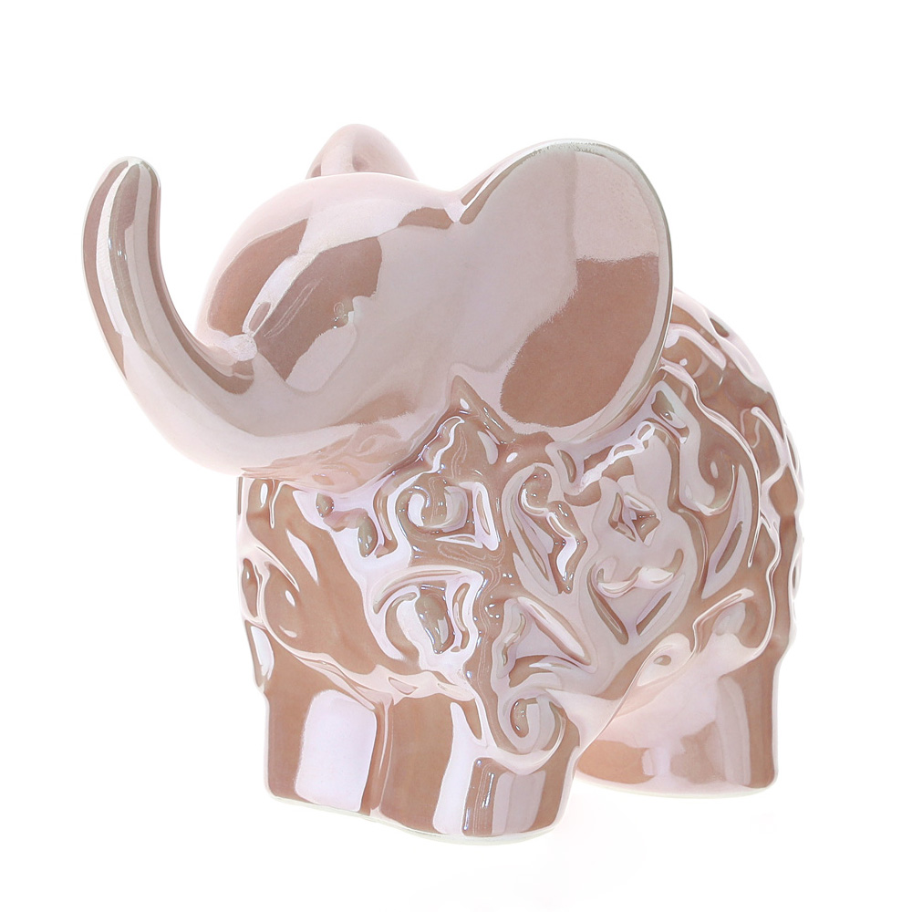 Elefantino rosa in porcellana perlata - 12 cm - Hervit