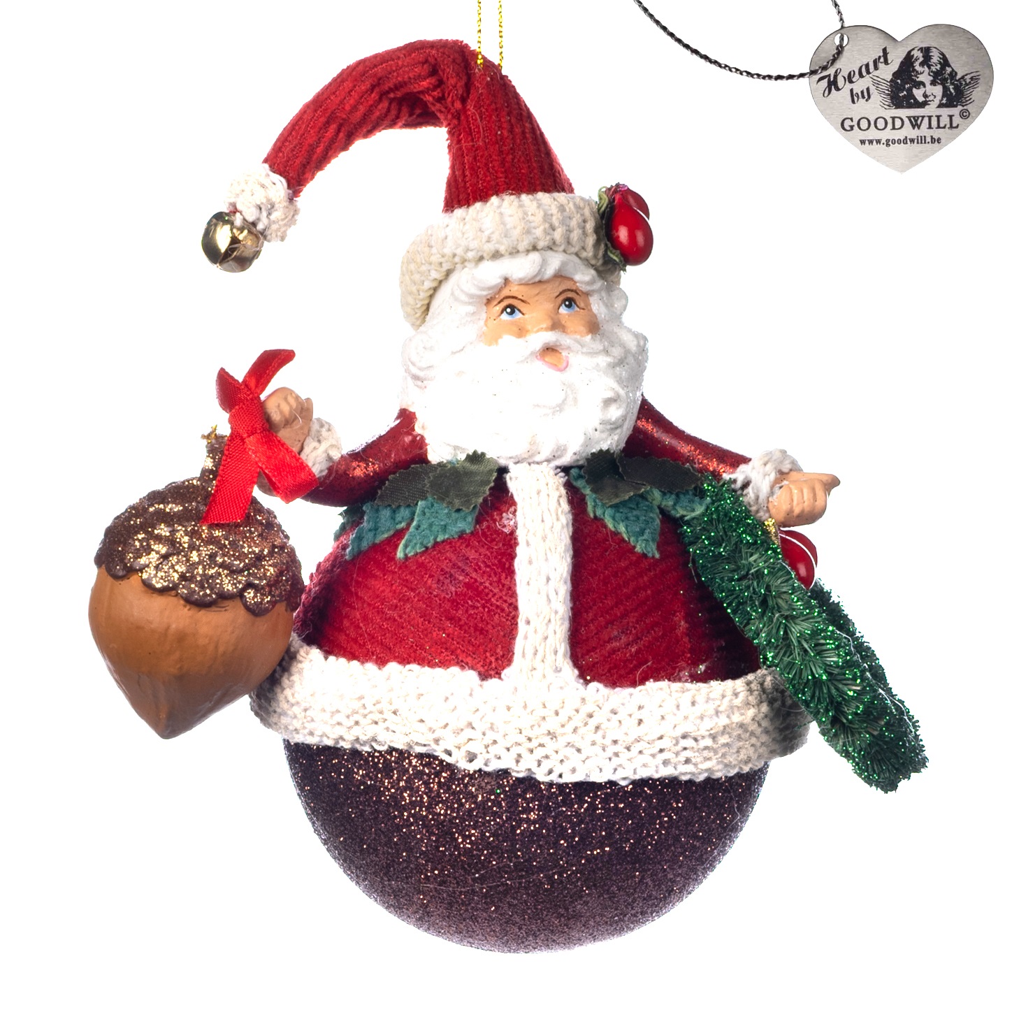 Palla decorativa babbo natale con ghianda e ghirlanda - 15 cm - Goodwill