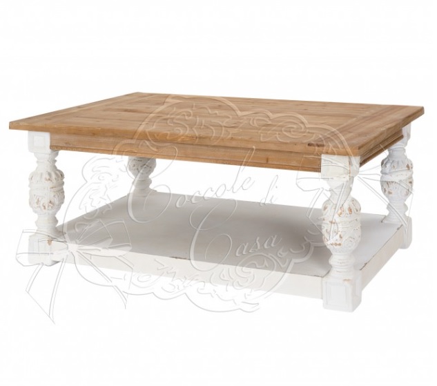 Tavolino in legno di abete con top naturale Meredith - 120x70x50 cm - Coccole di casa