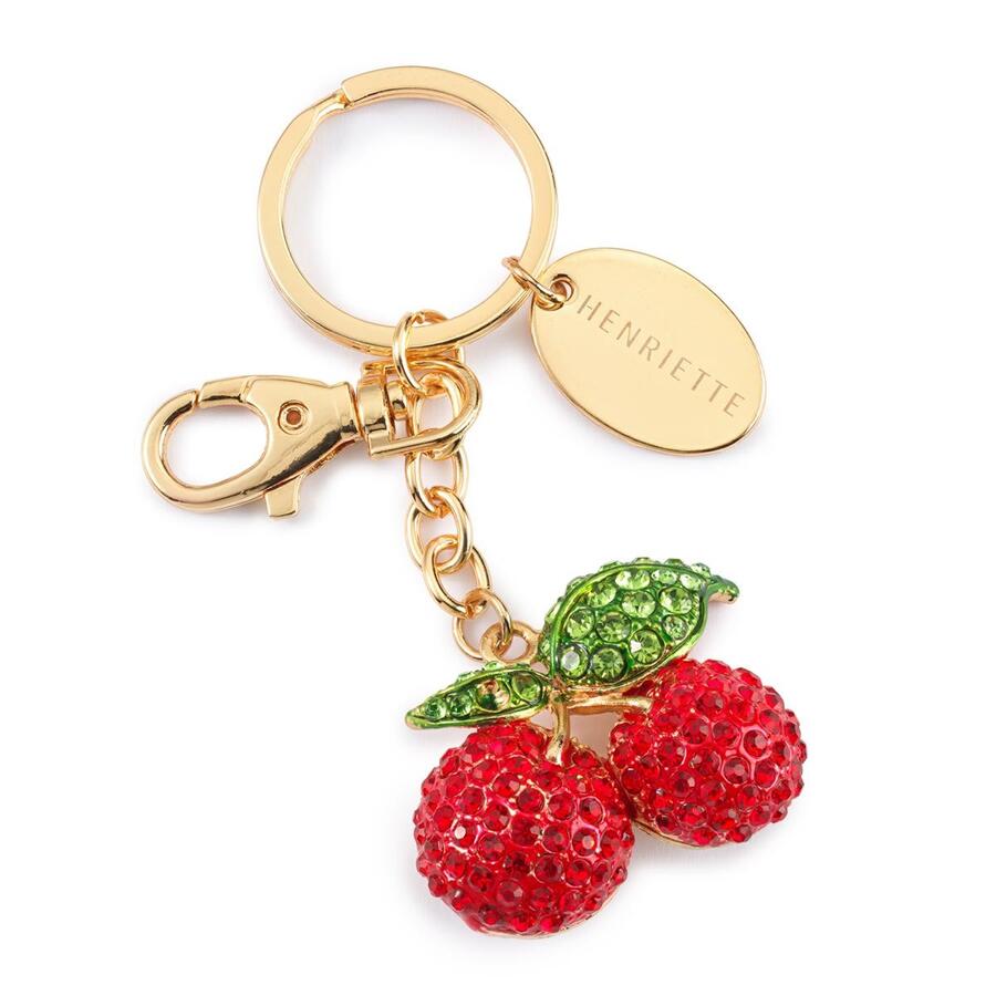 Portachiavi ciliegine in metallo c/strass  e scatola regalo  - 4.5x3.5 cm - Henriette