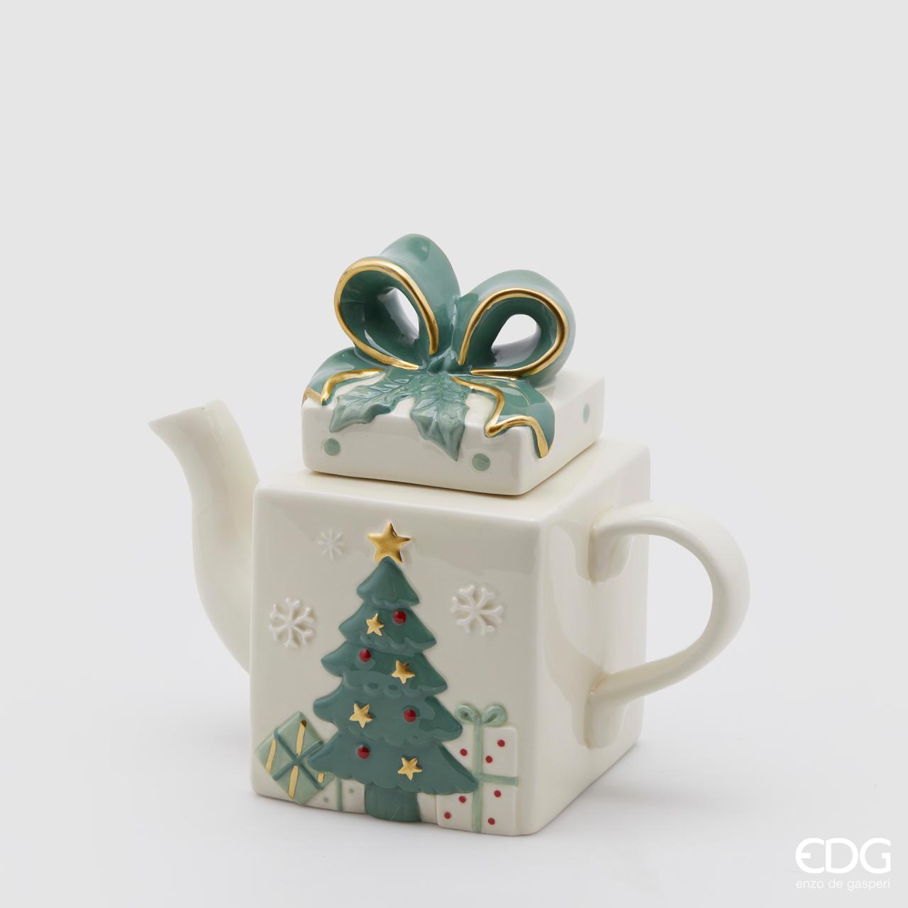 Teiera in ceramica pacco regalo bianco/verde - H.19x21x11 - EDG
