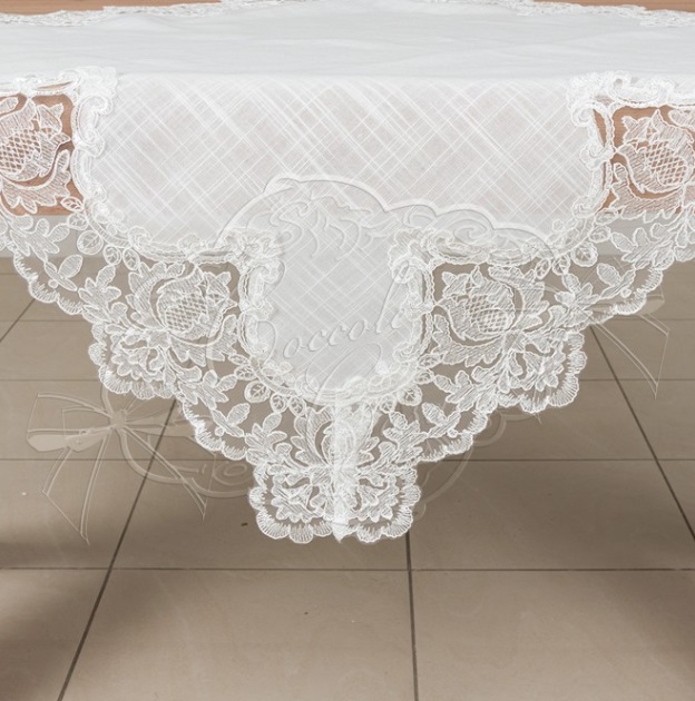 Tovaglia in pizzo Diana bianco in poliestere - 100x100 cm - Coccole di casa
